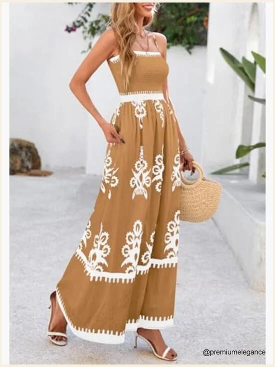 Floral Maxi Dress with Spaghetti Straps Smocked Bodice Pockets - Picture 4 of 7